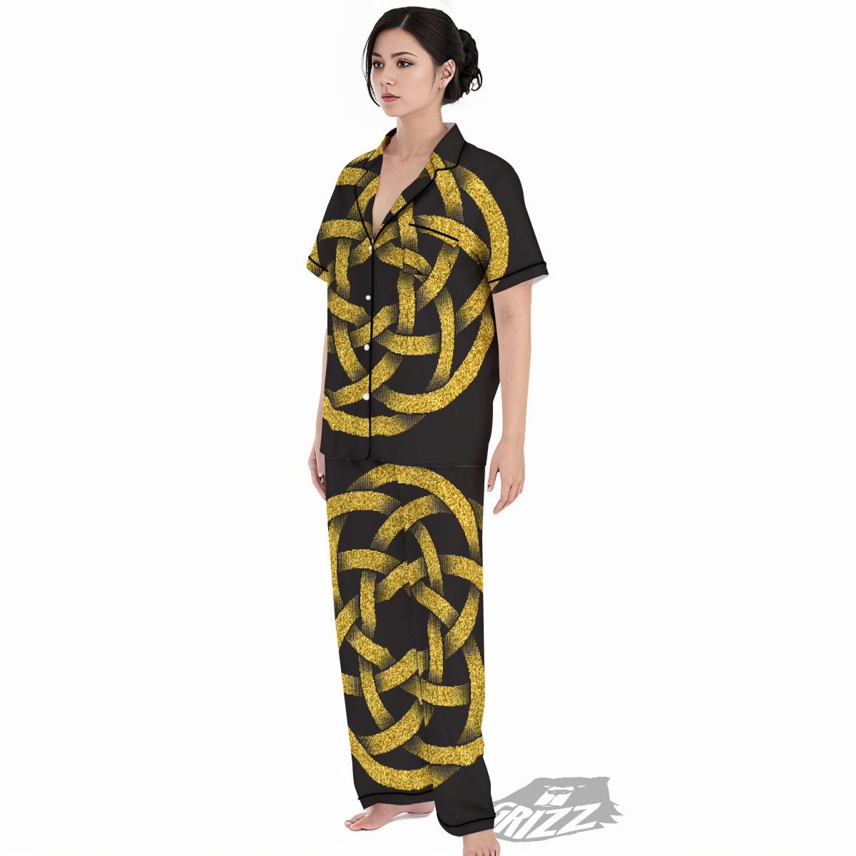 Celtic Knot Symbol Gold Circle Print Women's Pajamas Set-grizzshop