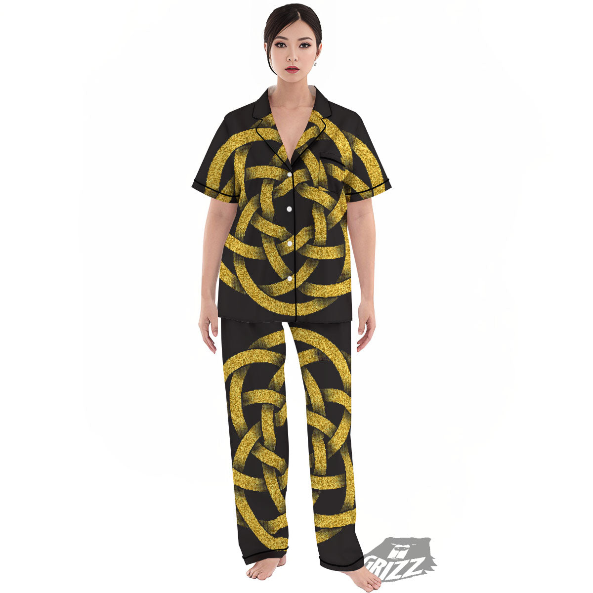 Celtic Knot Symbol Gold Circle Print Women's Pajamas Set-grizzshop
