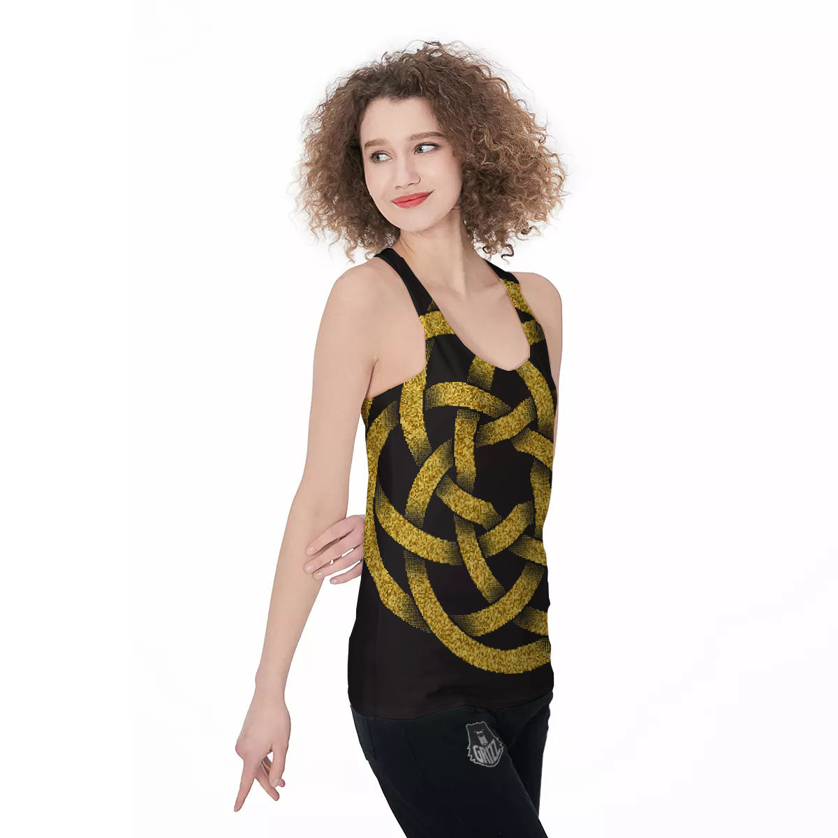 Celtic Knot Symbol Gold Circle Print Women's Racerback Tank Top-grizzshop