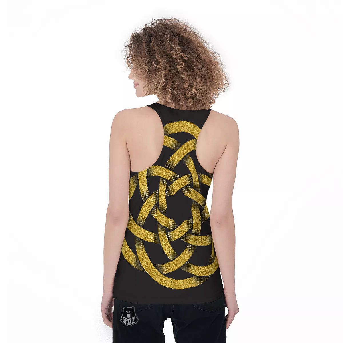 Celtic Knot Symbol Gold Circle Print Women's Racerback Tank Top-grizzshop