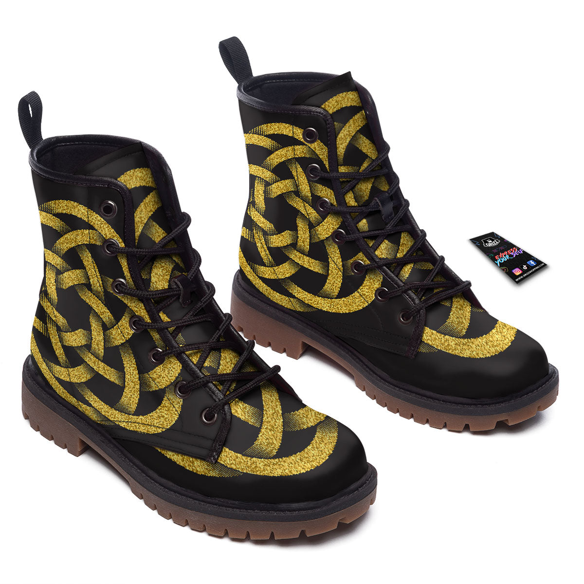 Celtic Knot Symbol Gold Circle Print Work Boots-grizzshop