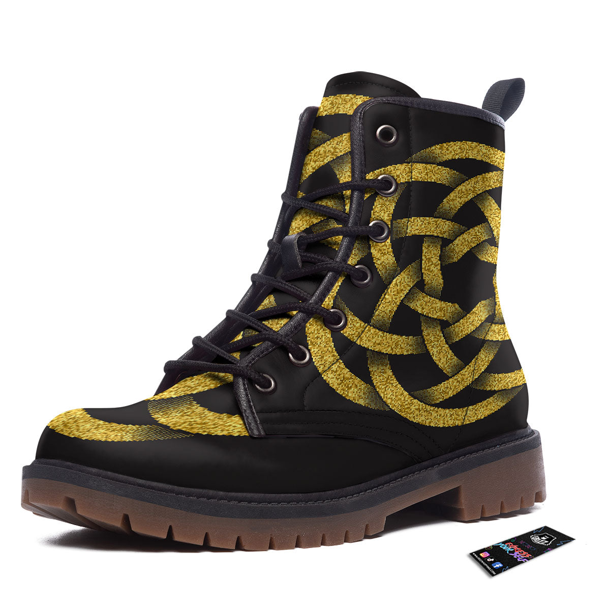 Celtic Knot Symbol Gold Circle Print Work Boots-grizzshop