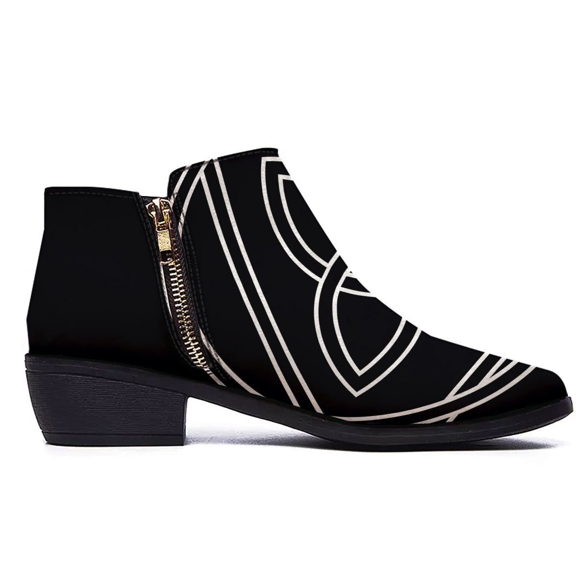 Celtic Knot White And Black Print Ankle Boots-grizzshop