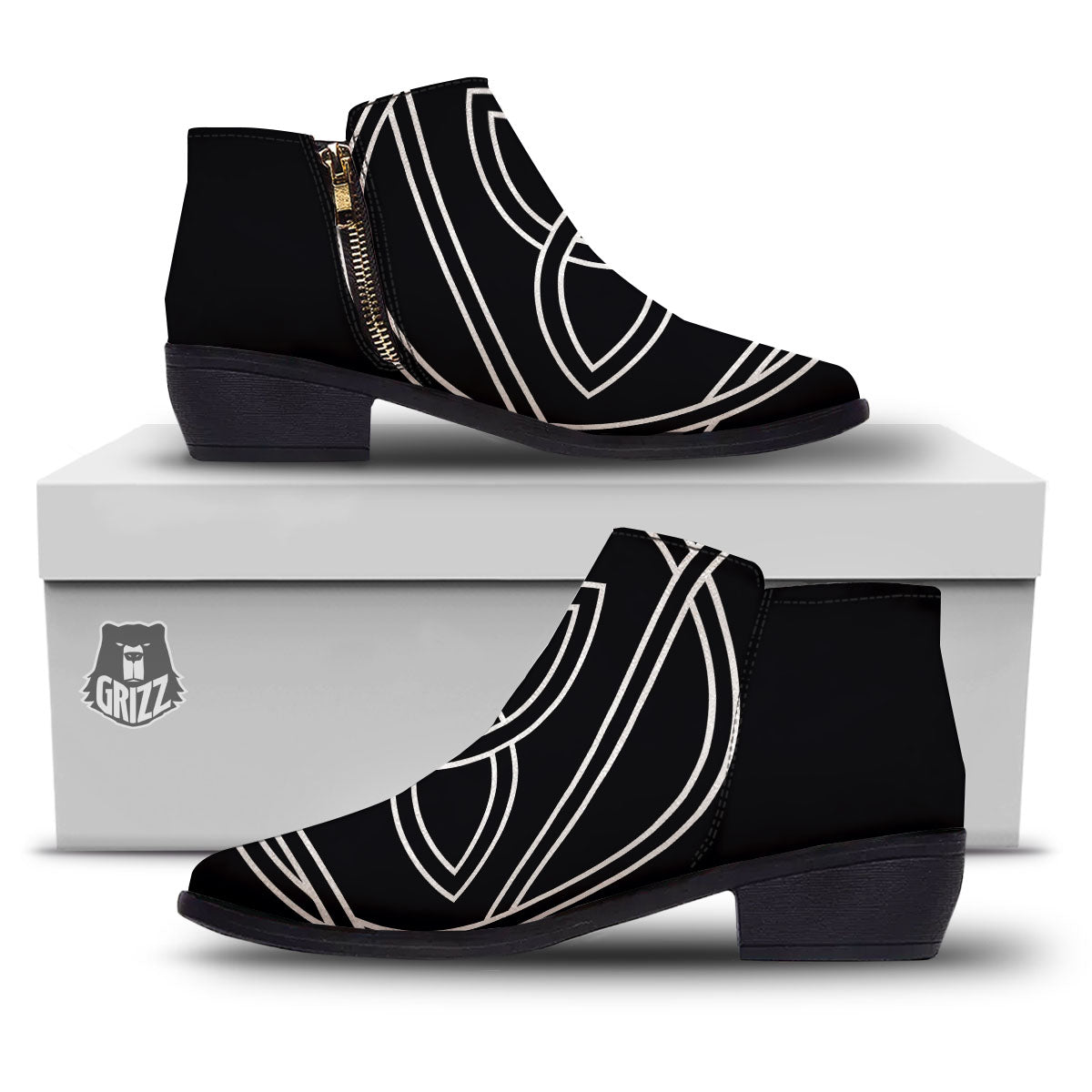 Celtic Knot White And Black Print Ankle Boots-grizzshop