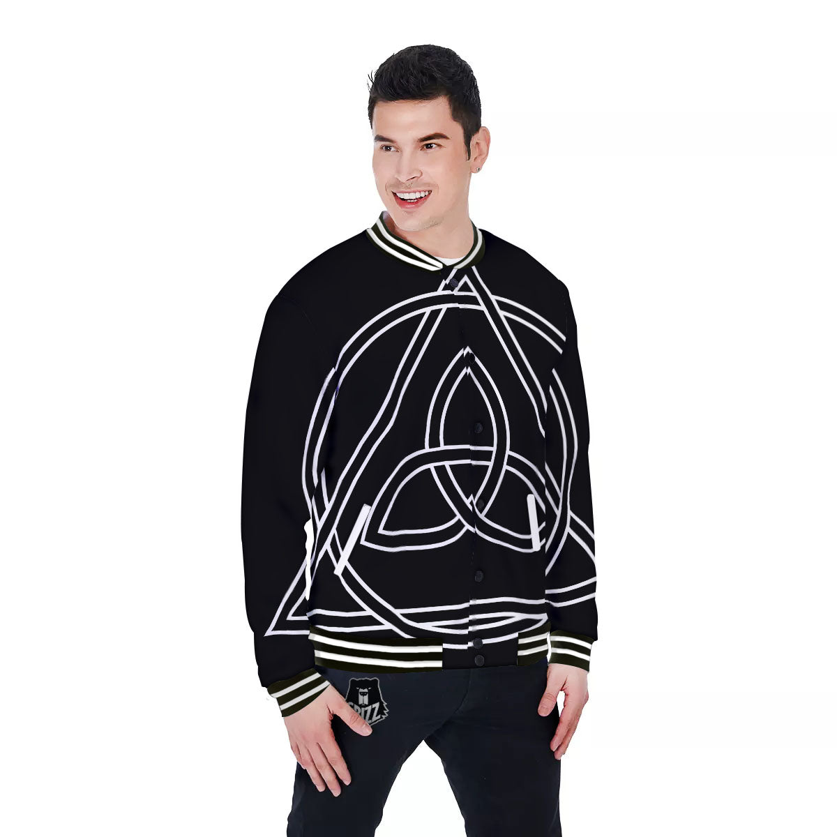 Celtic Knot White And Black Print Baseball Jacket-grizzshop