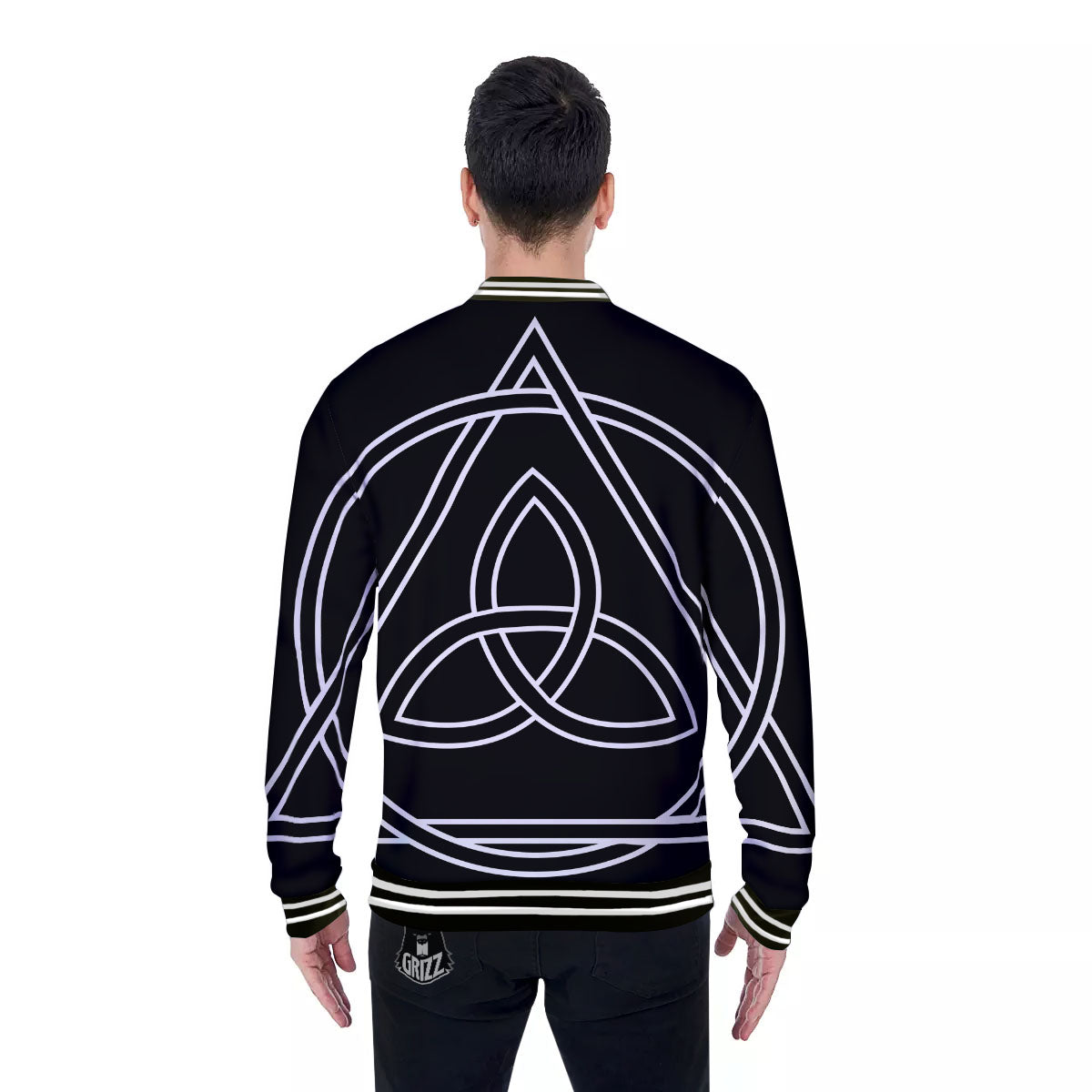 Celtic Knot White And Black Print Baseball Jacket-grizzshop