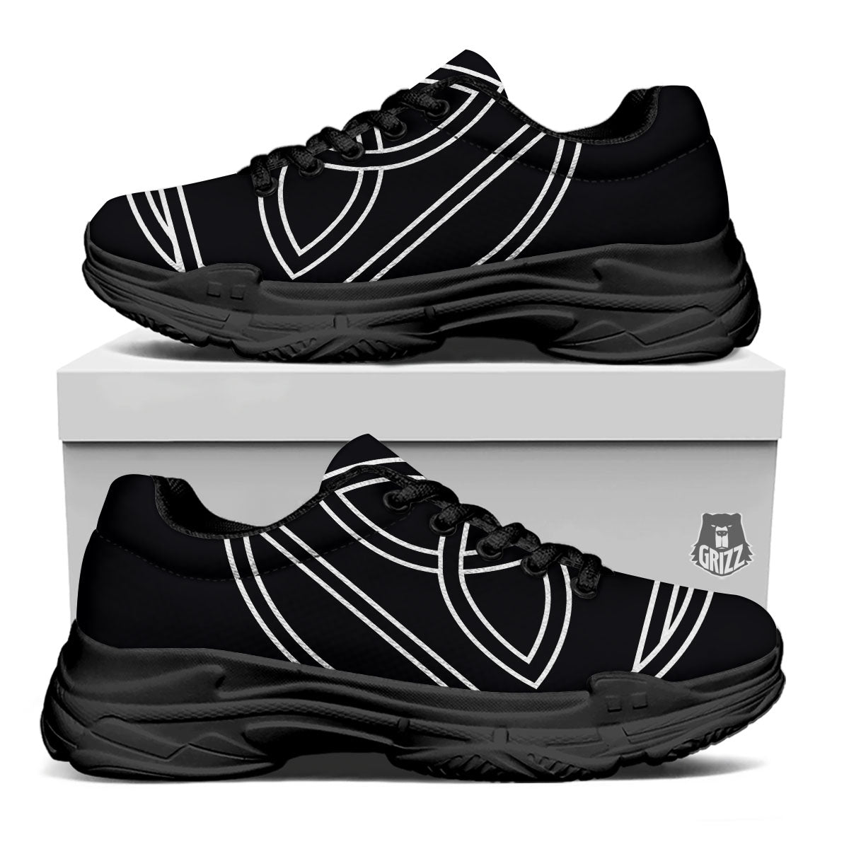 Celtic Knot White And Black Print Black Chunky Shoes-grizzshop