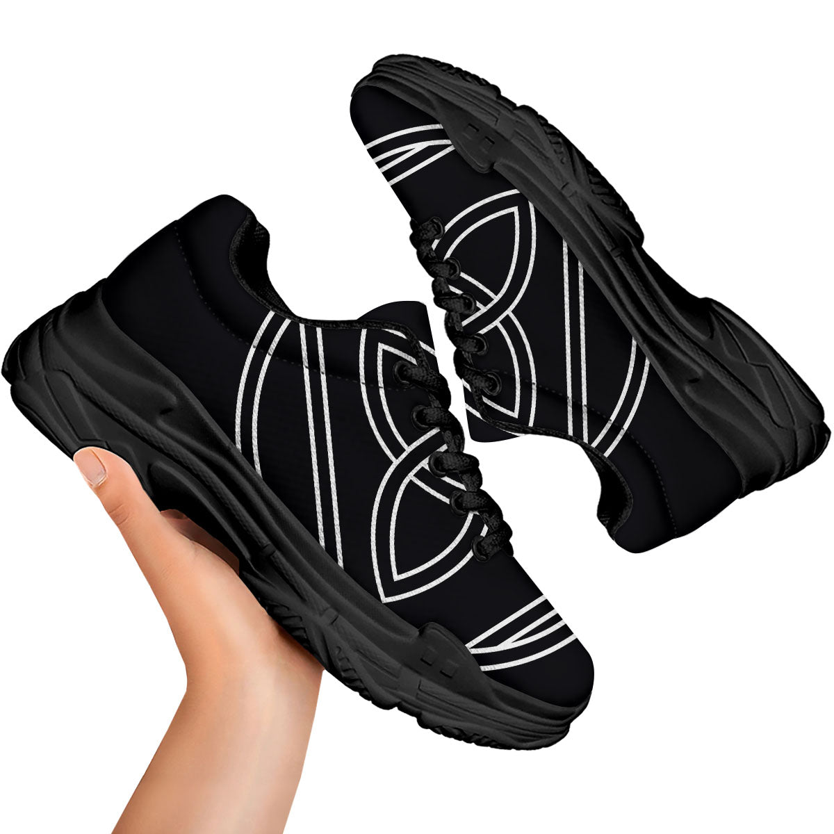 Celtic Knot White And Black Print Black Chunky Shoes-grizzshop