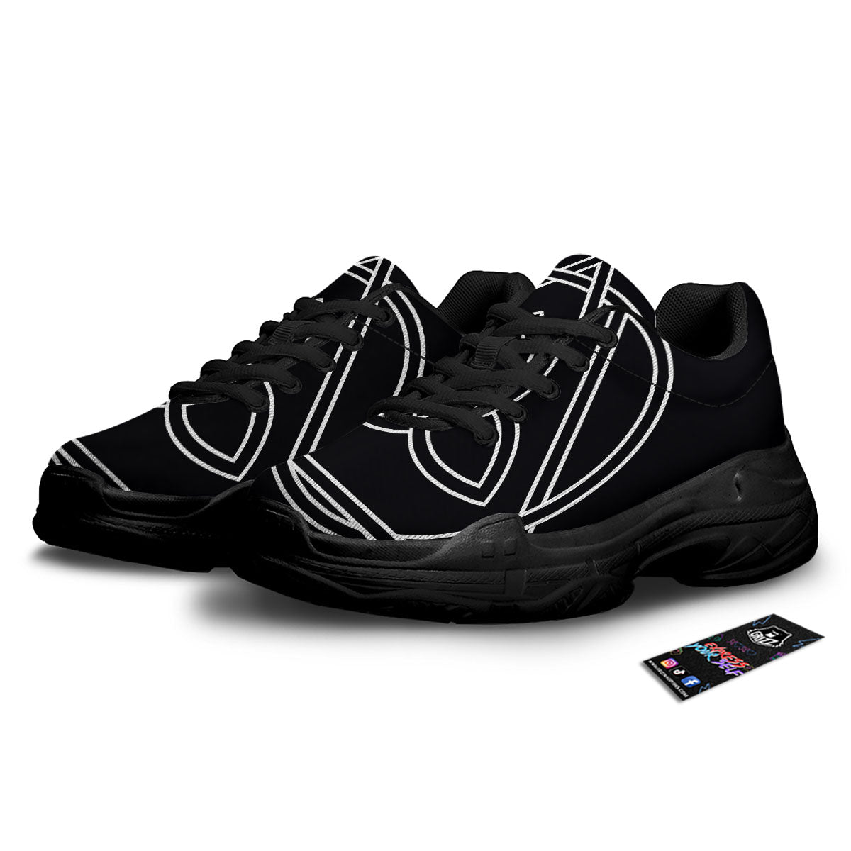 Celtic Knot White And Black Print Black Chunky Shoes-grizzshop