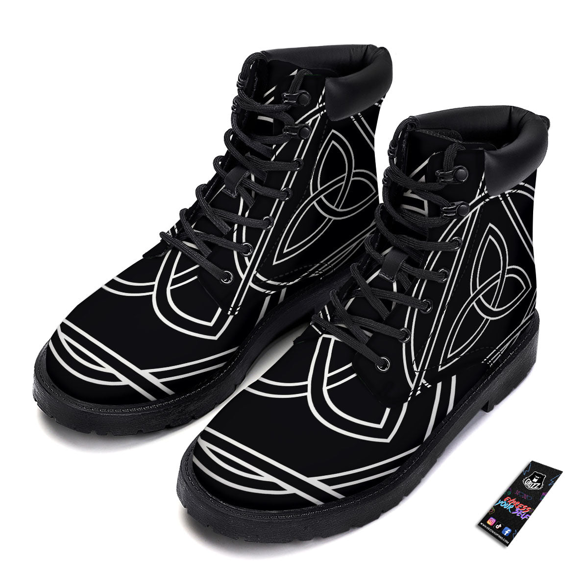 Celtic Knot White And Black Print Boots-grizzshop