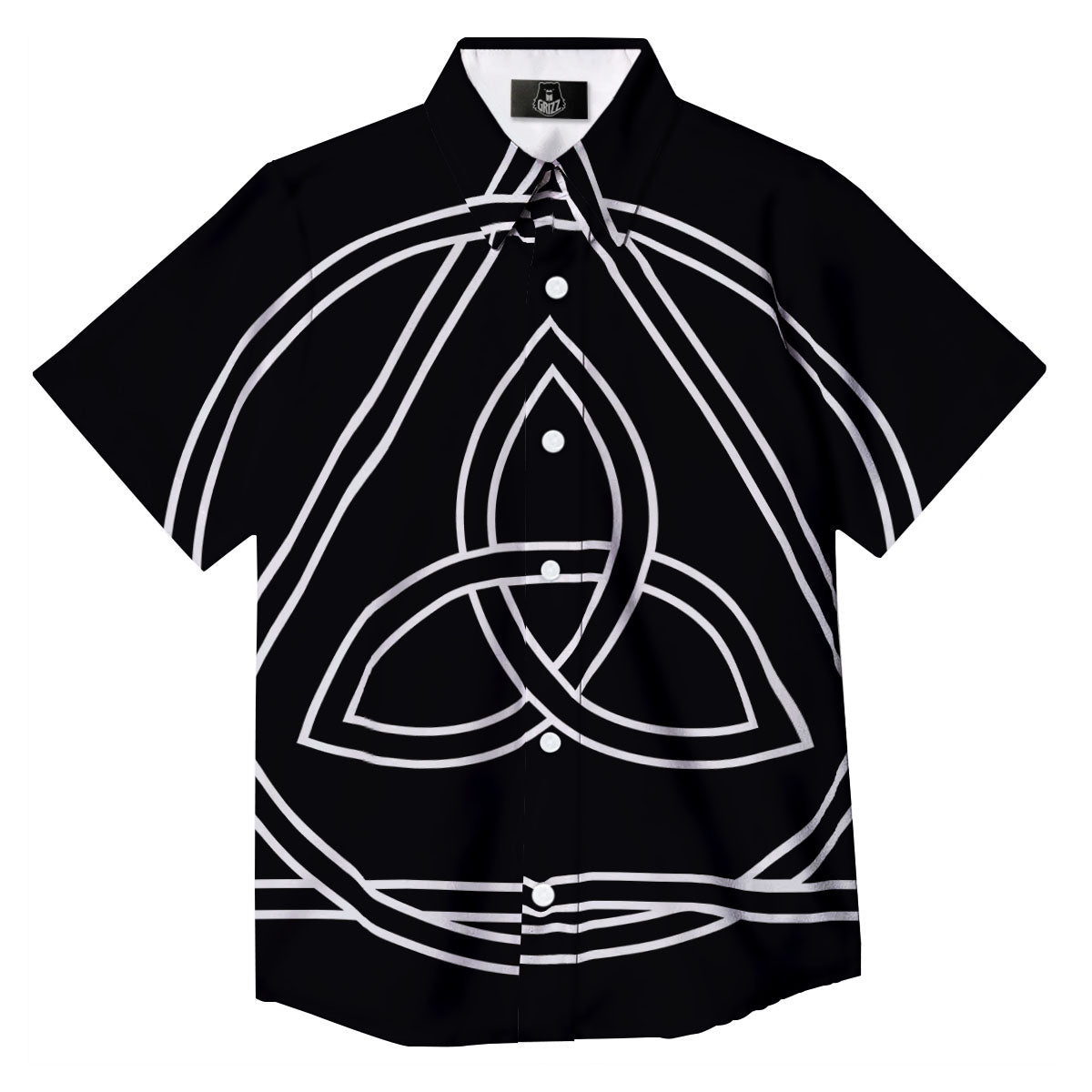 Celtic Knot White And Black Print Button Up Shirt-grizzshop