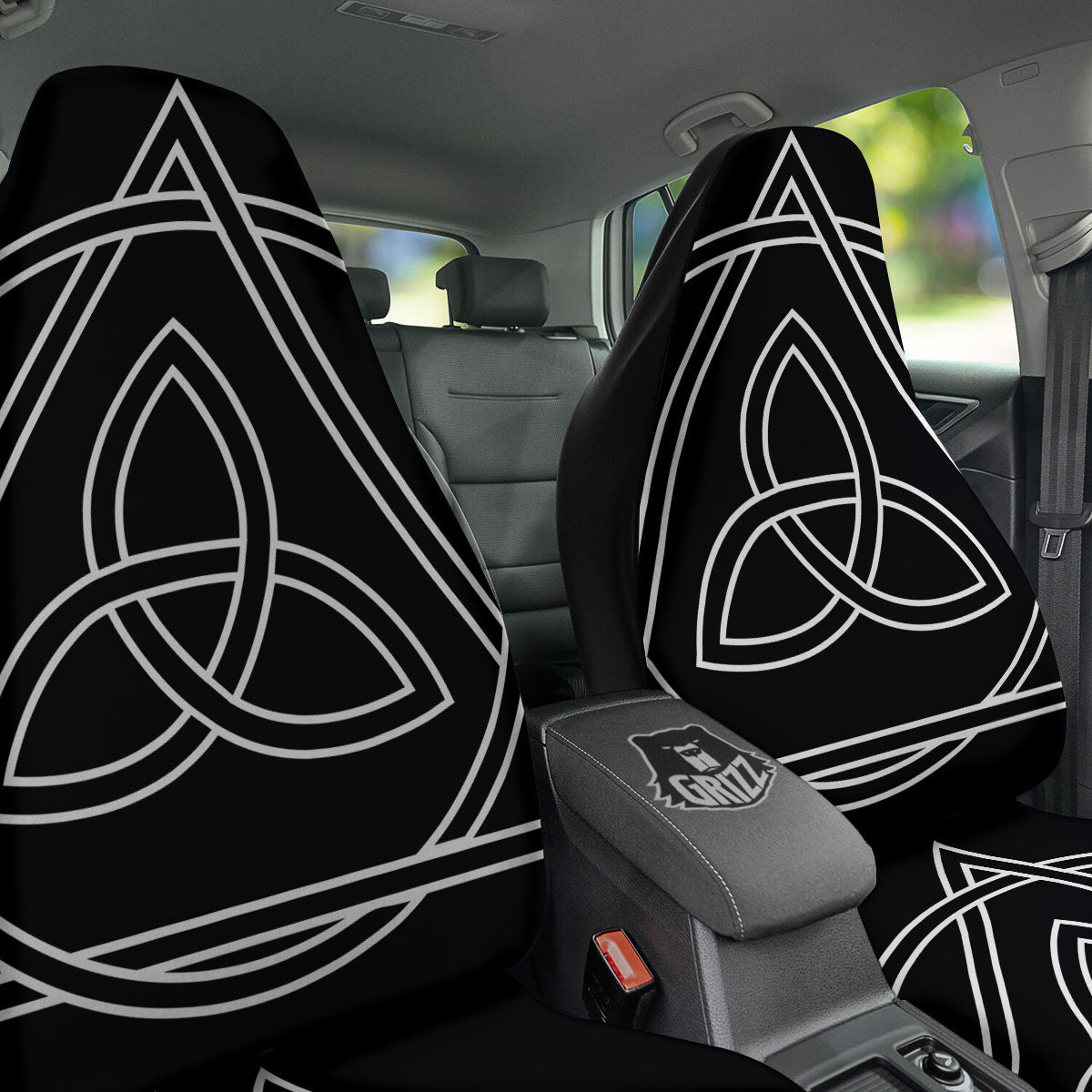 Celtic Knot White And Black Print Car Seat Covers-grizzshop