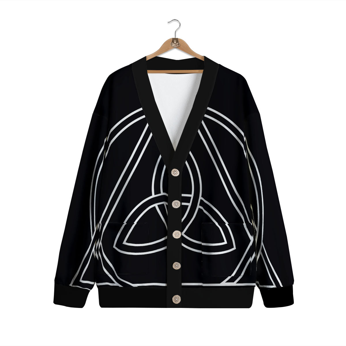 Celtic Knot White And Black Print Cardigan-grizzshop