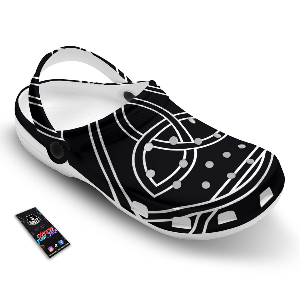 Celtic Knot White And Black Print Clog-grizzshop