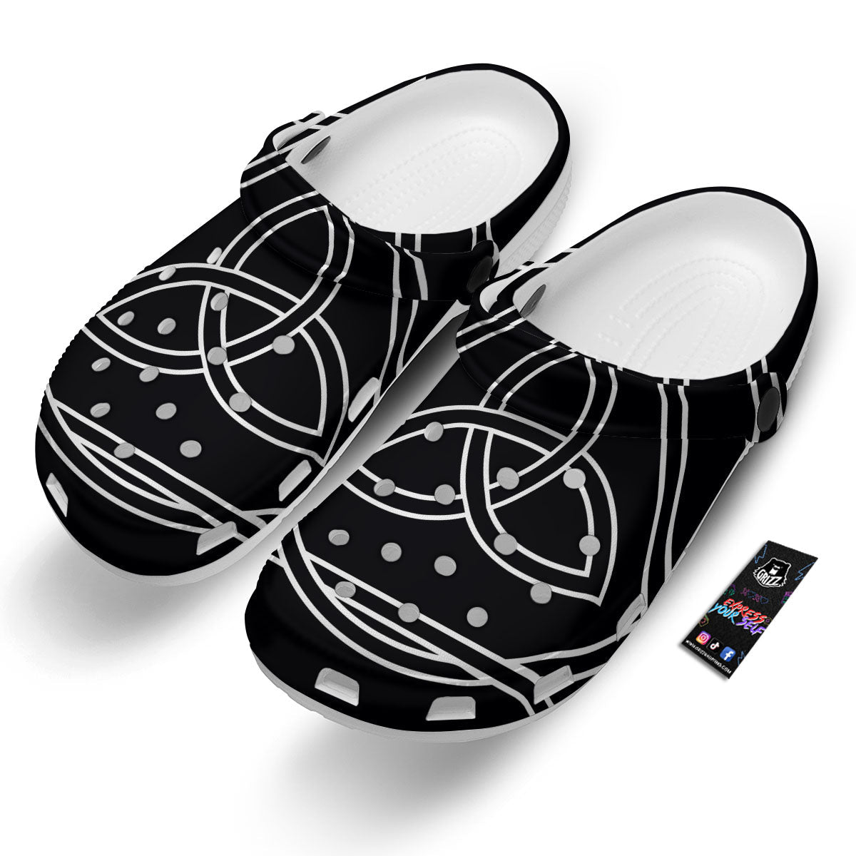 Celtic Knot White And Black Print Clog-grizzshop