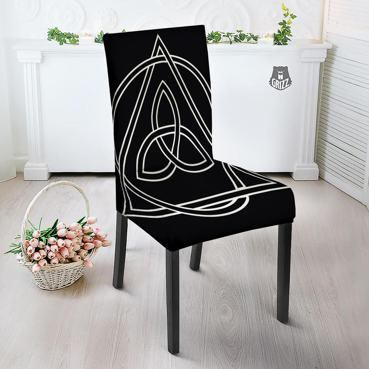 Celtic Knot White And Black Print Dining Chair Slipcover-grizzshop