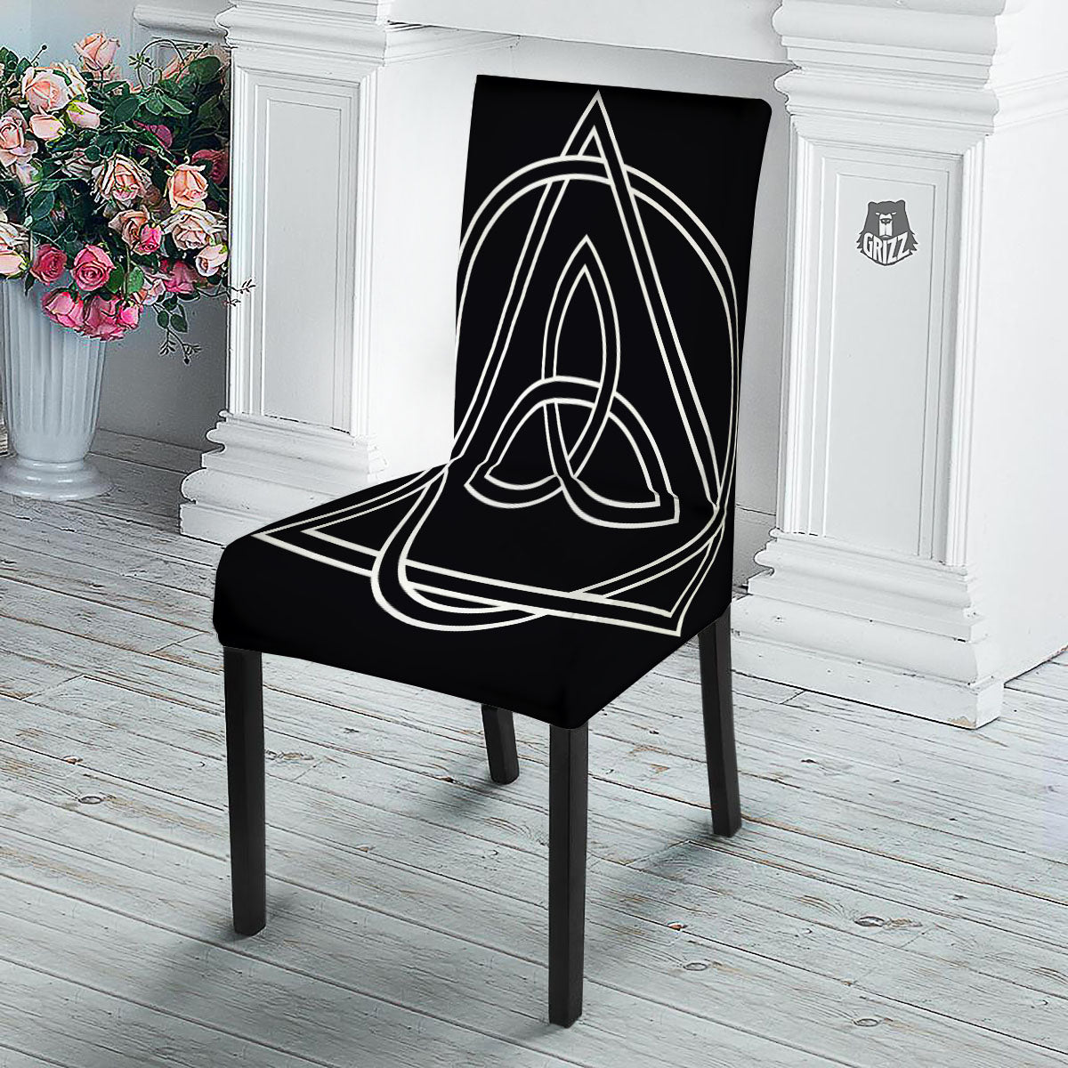 Celtic Knot White And Black Print Dining Chair Slipcover-grizzshop