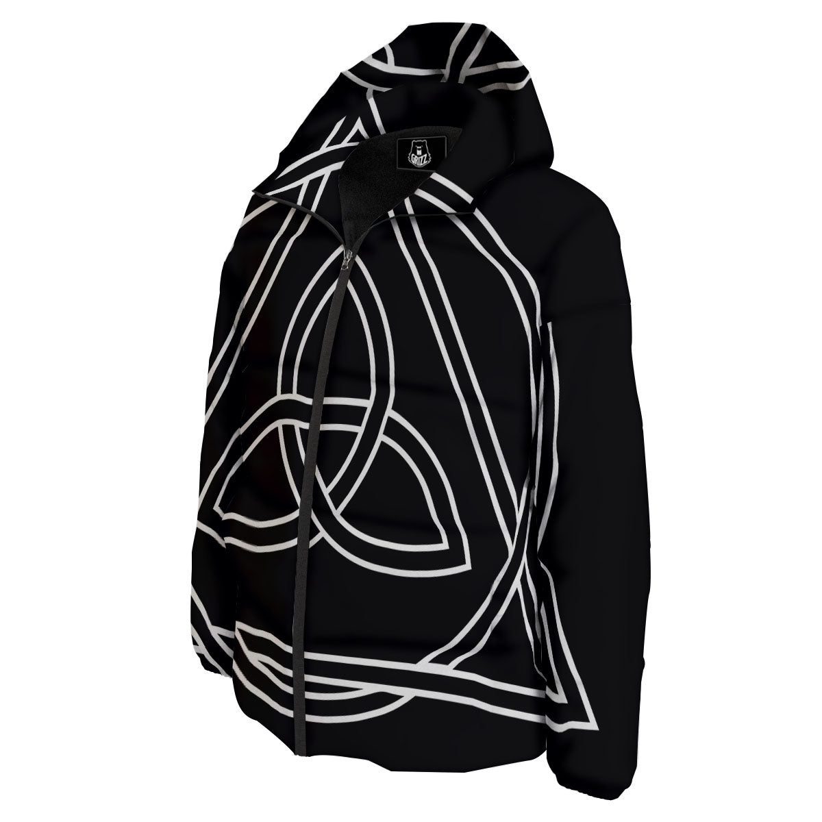 Celtic Knot White And Black Print Down Jacket-grizzshop