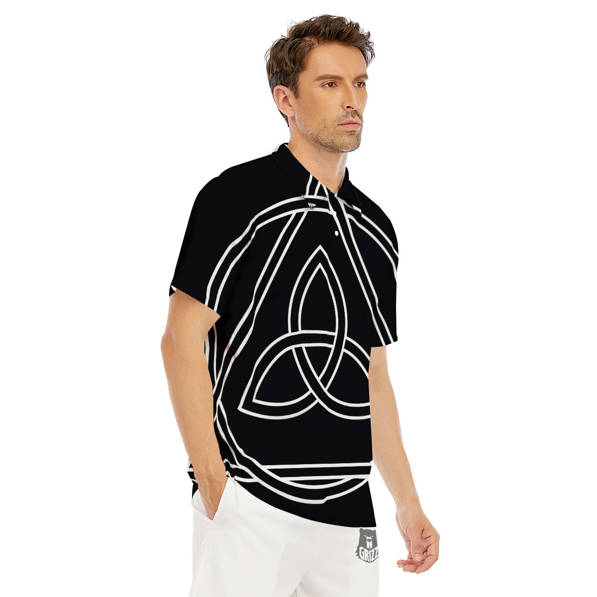 Celtic Knot White And Black Print Men's Golf Shirts-grizzshop