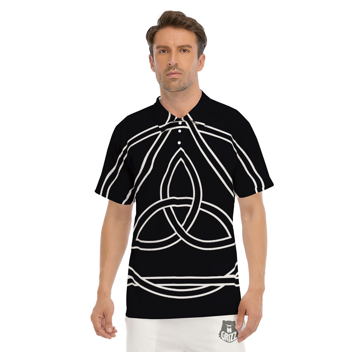 Celtic Knot White And Black Print Men's Golf Shirts-grizzshop