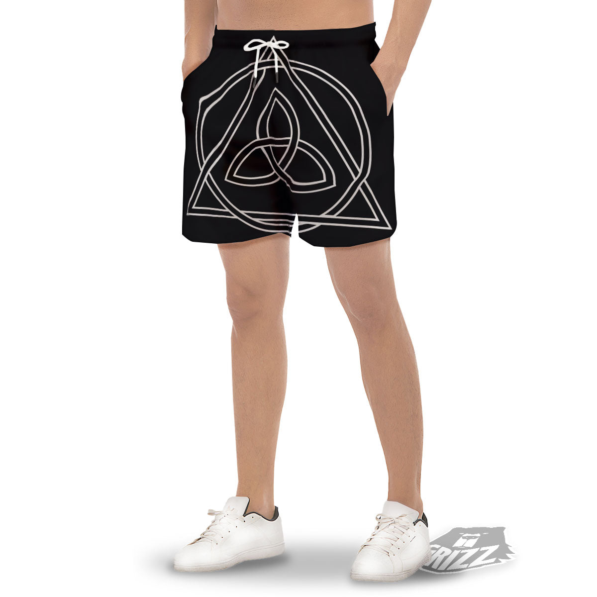 Celtic Knot White And Black Print Men's Gym Shorts-grizzshop