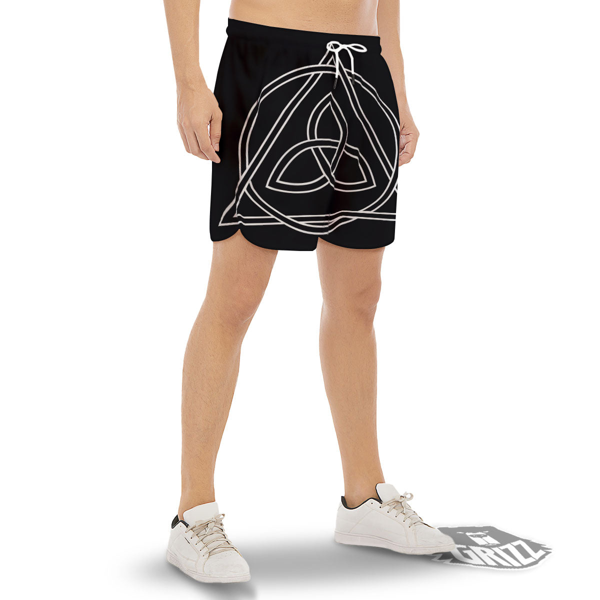 Celtic Knot White And Black Print Men's Gym Shorts-grizzshop