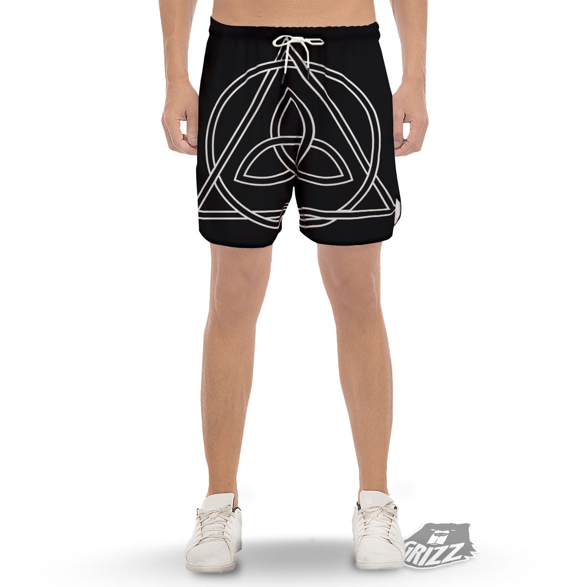 Celtic Knot White And Black Print Men's Gym Shorts-grizzshop