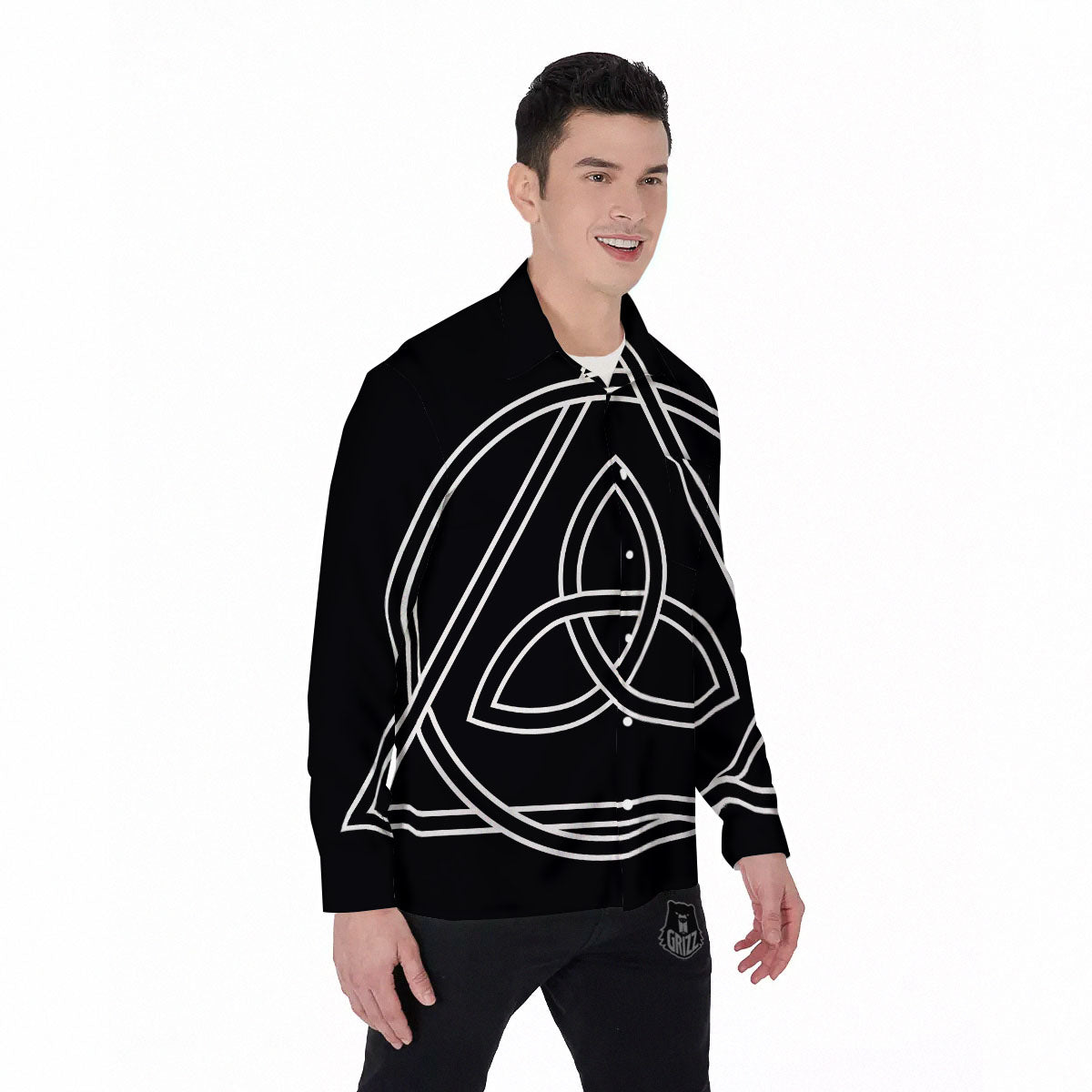 Celtic Knot White And Black Print Men's Long Sleeve Shirts-grizzshop