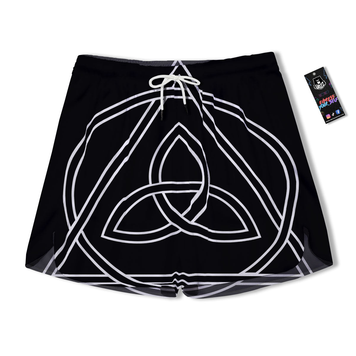 Celtic Knot White And Black Print Men's Running Shorts-grizzshop