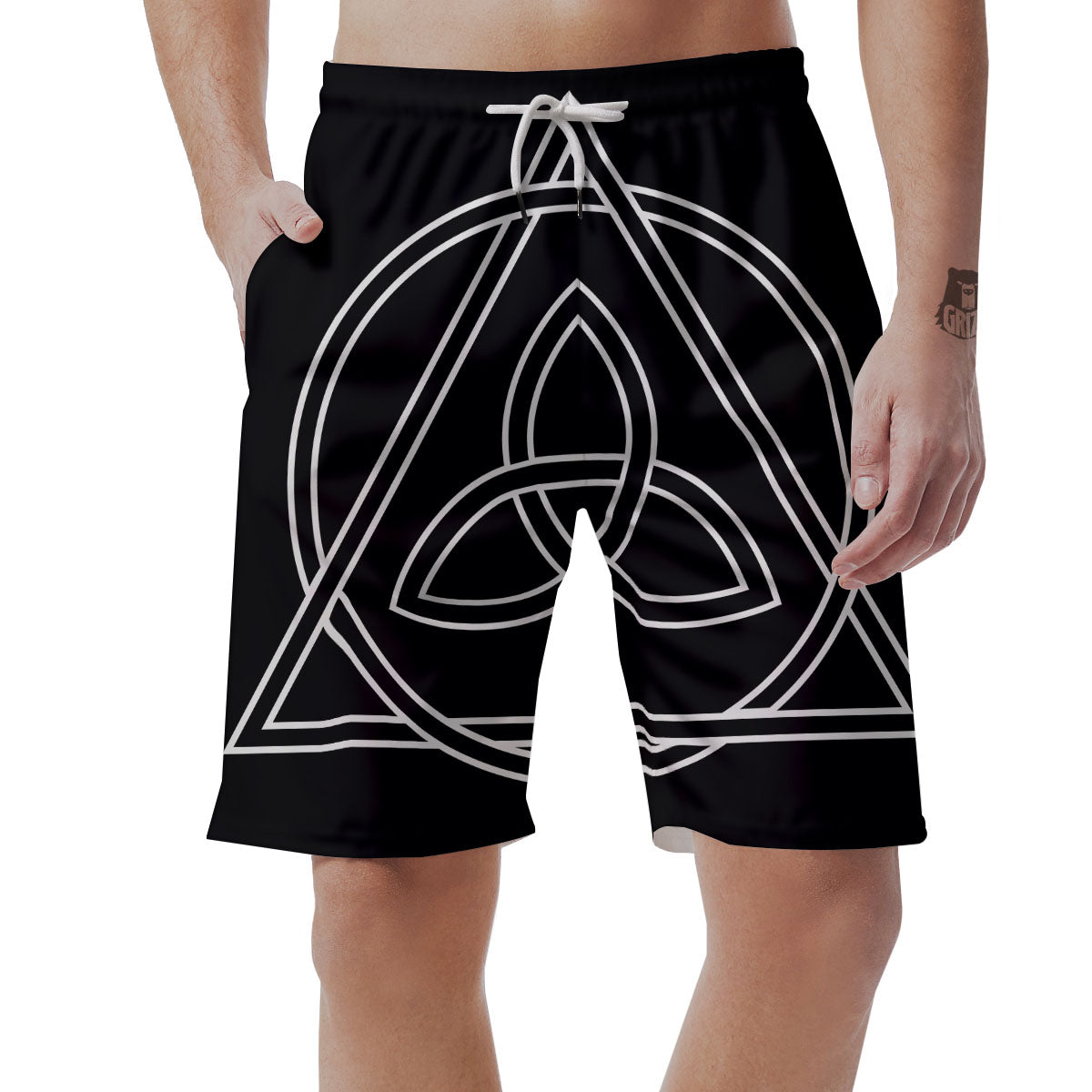 Celtic Knot White And Black Print Men's Shorts-grizzshop