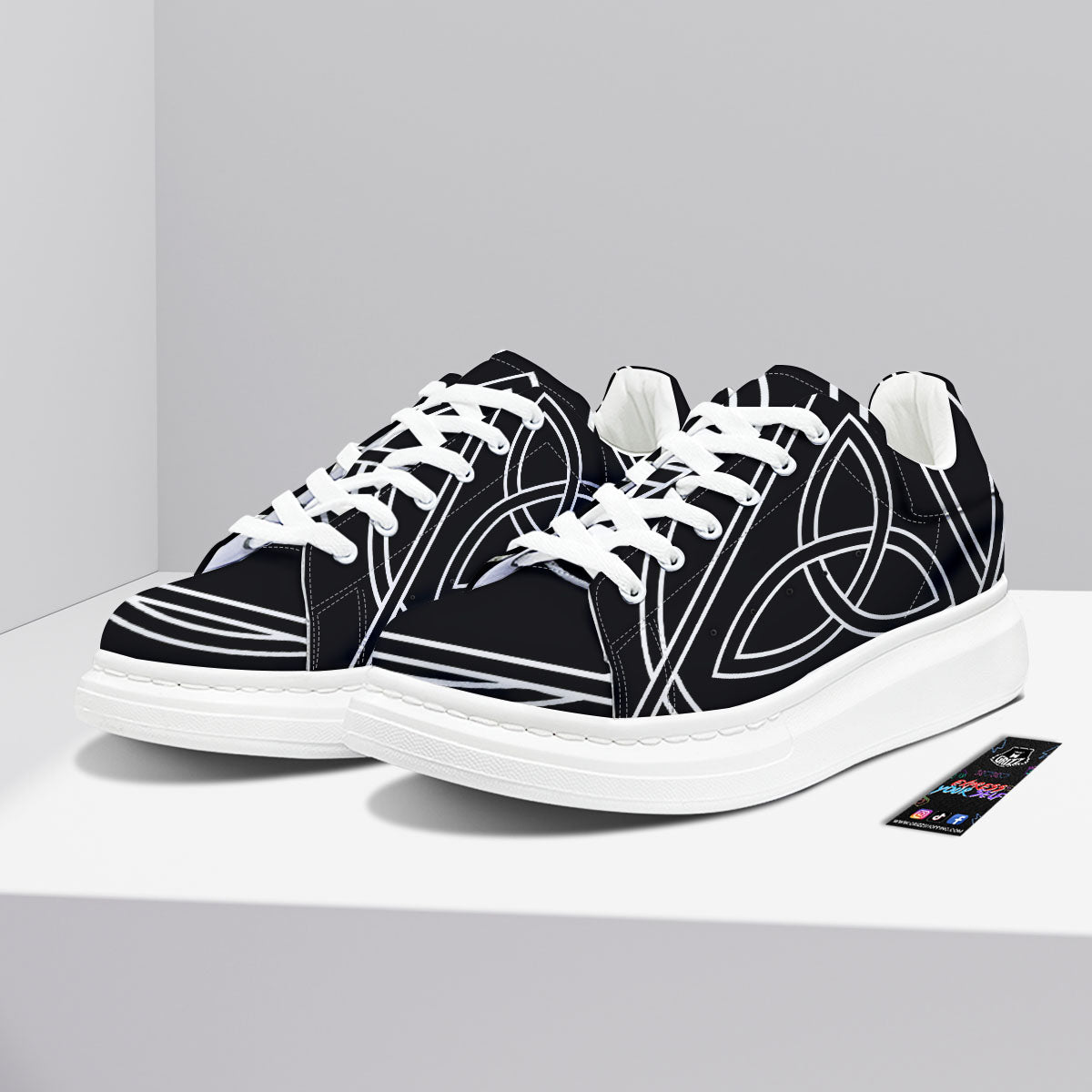 Celtic Knot White And Black Print Platform Shoes-grizzshop