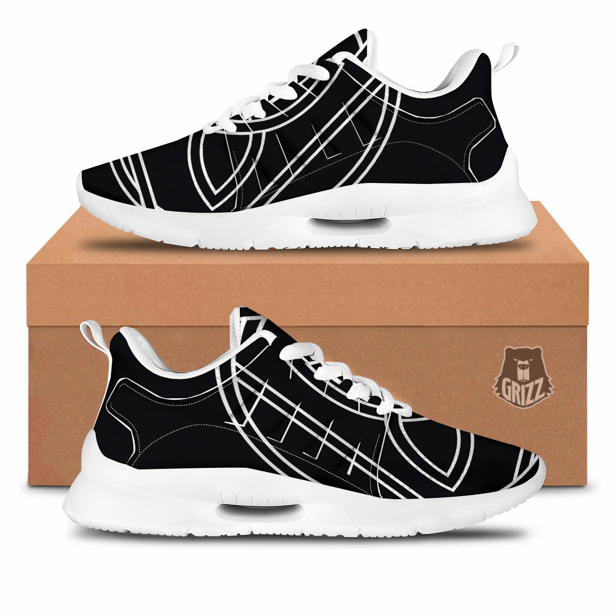 Celtic Knot White And Black Print Tennis Shoes-grizzshop