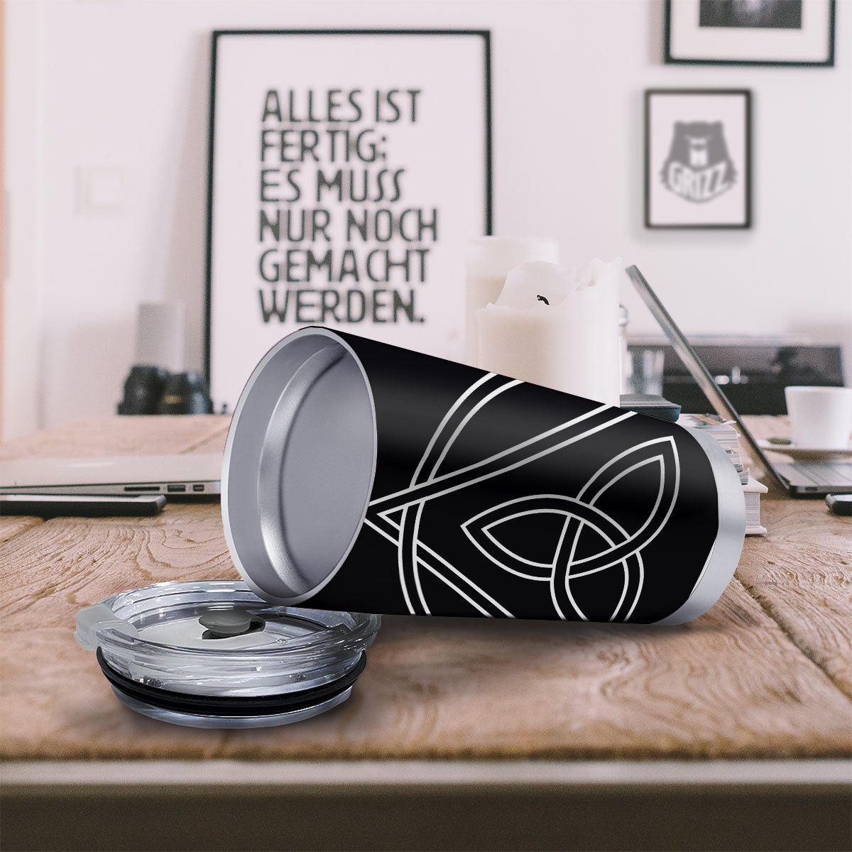 Celtic Knot White And Black Print Tumbler-grizzshop