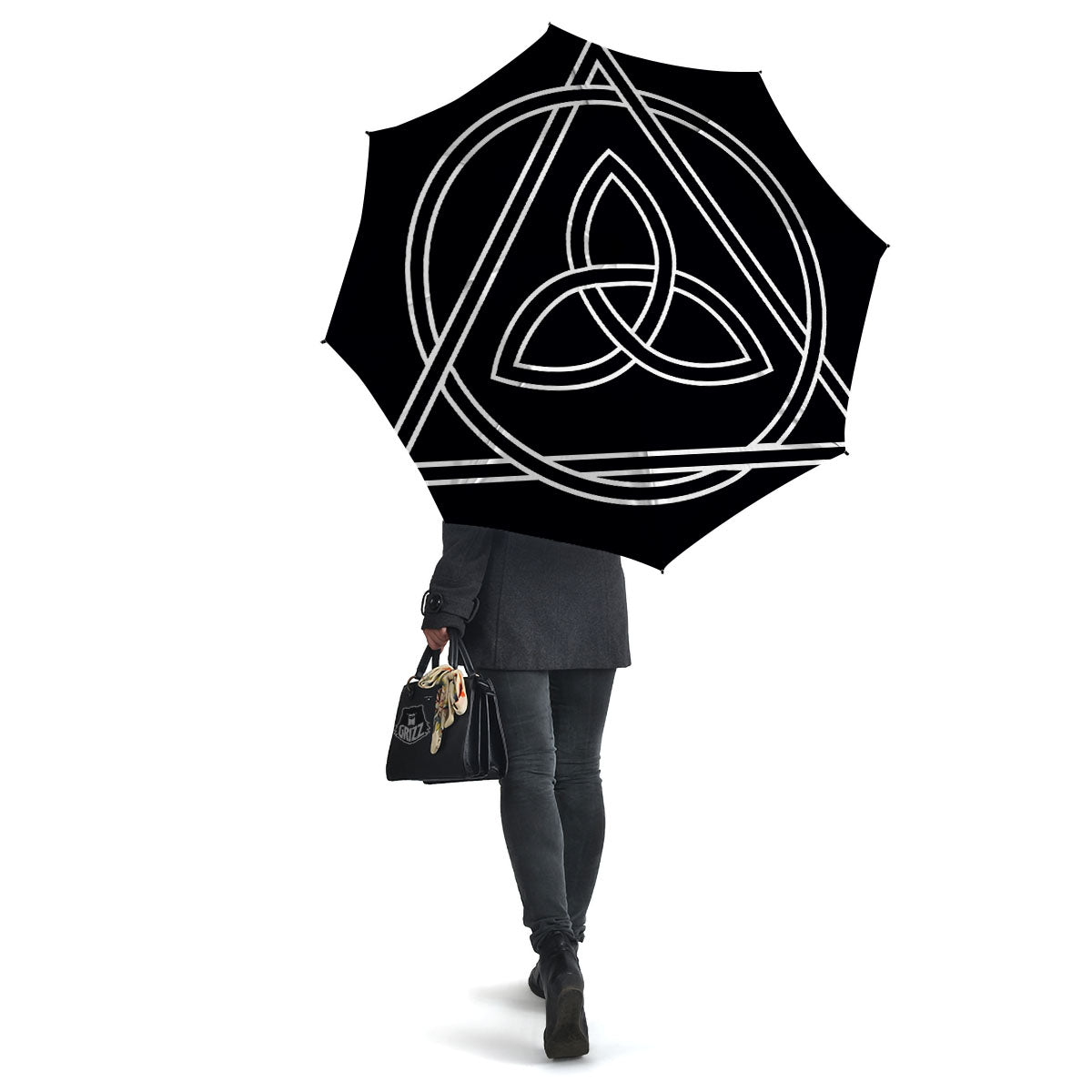Celtic Knot White And Black Print Umbrella-grizzshop