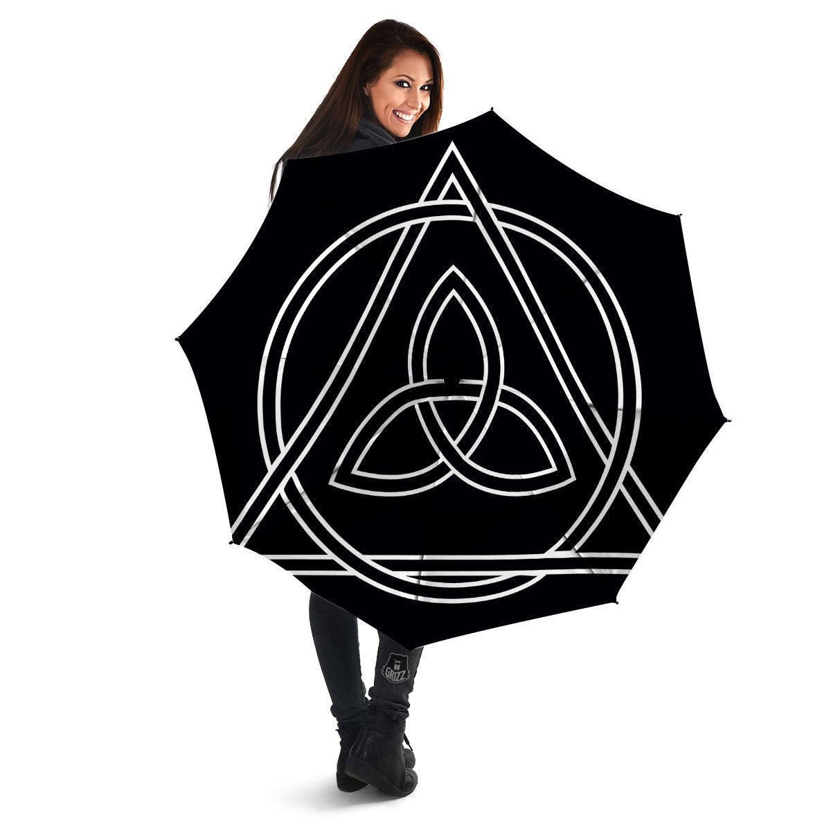 Celtic Knot White And Black Print Umbrella-grizzshop