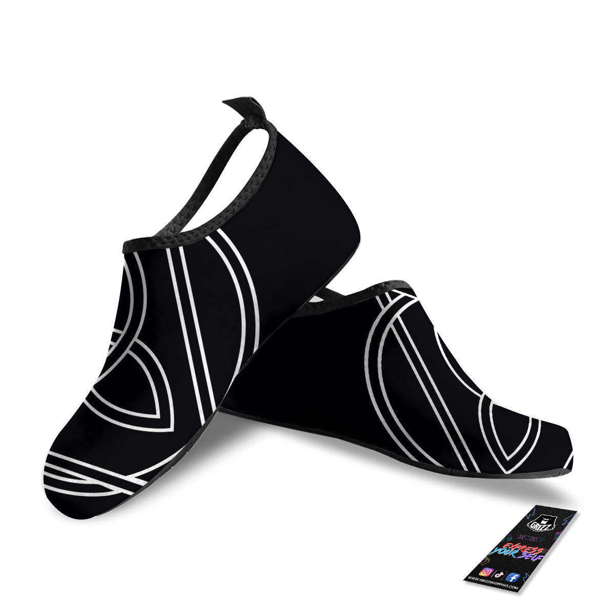 Celtic Knot White And Black Print Water Shoes-grizzshop