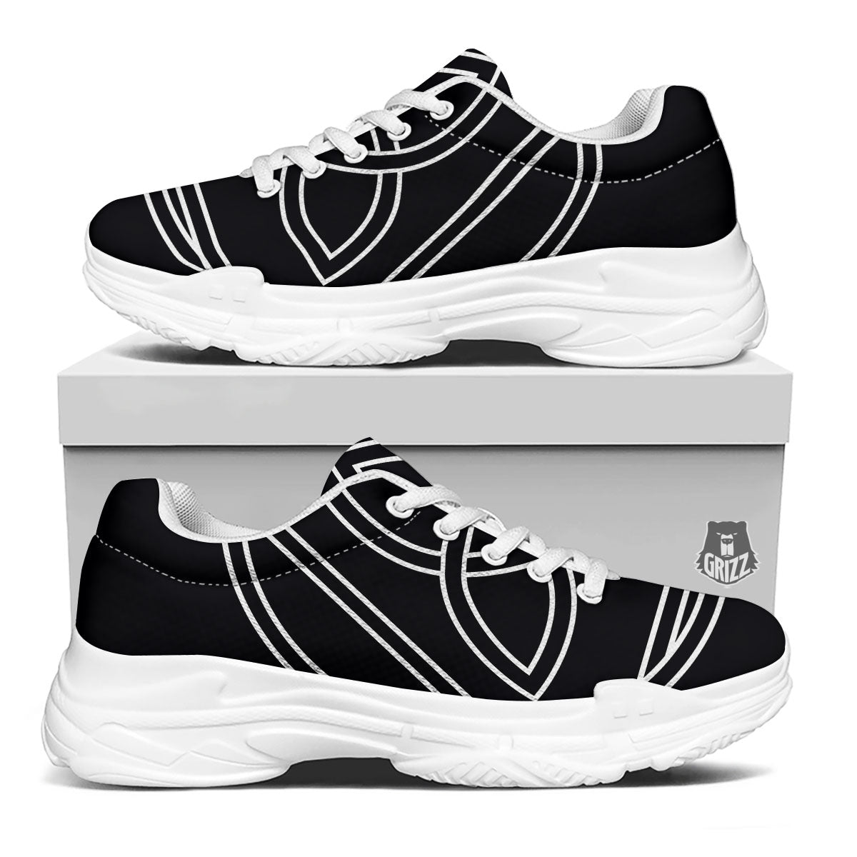 Celtic Knot White And Black Print White Chunky Shoes-grizzshop