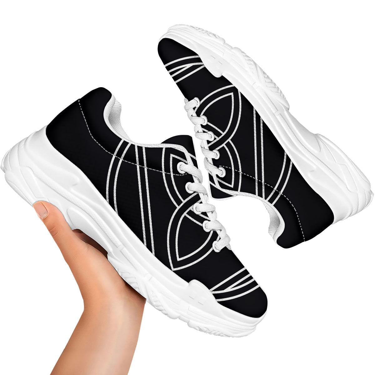 Celtic Knot White And Black Print White Chunky Shoes-grizzshop