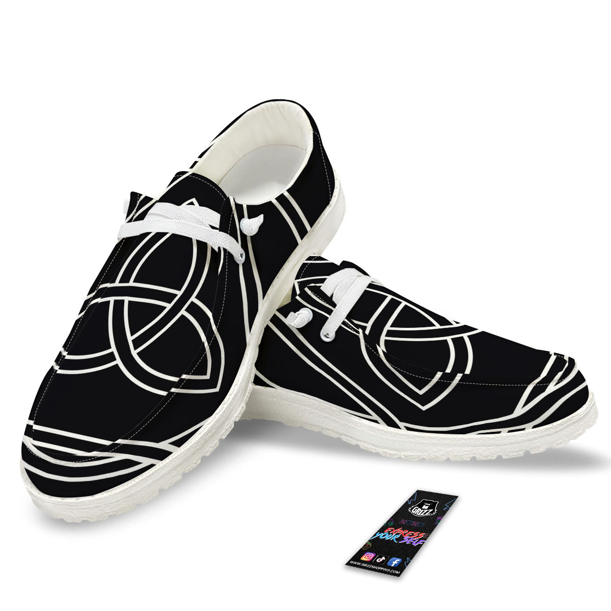 Celtic Knot White And Black Print White Loafers-grizzshop