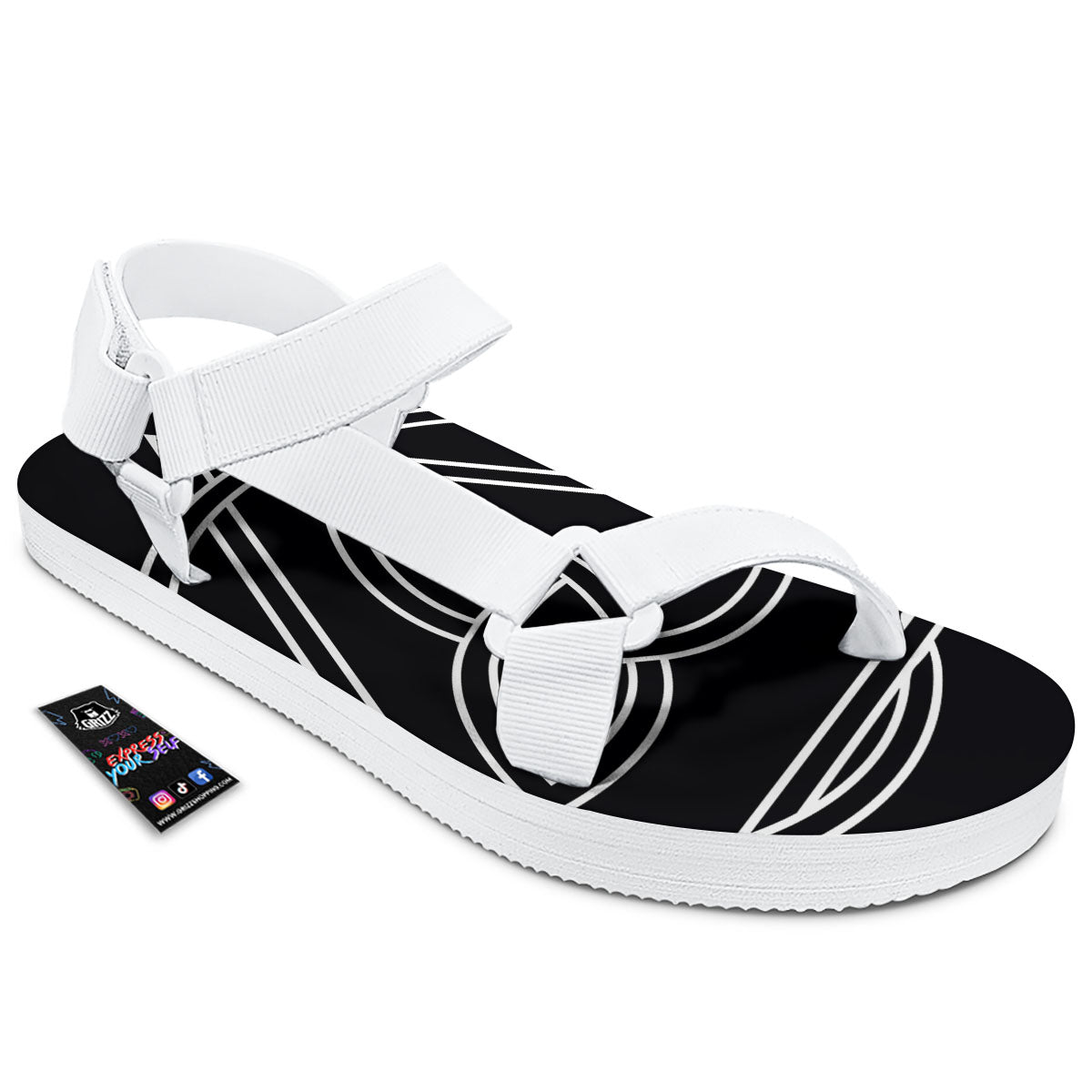 Celtic Knot White And Black Print White Open Toe Sandals-grizzshop