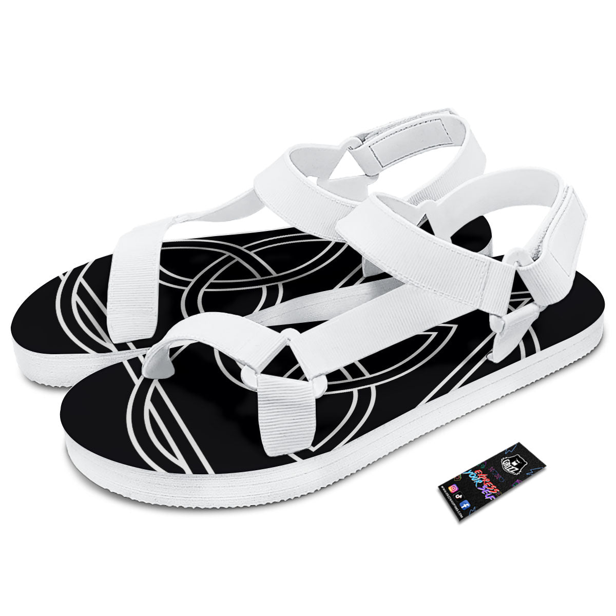 Celtic Knot White And Black Print White Open Toe Sandals-grizzshop