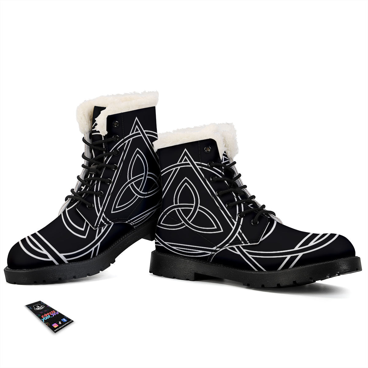 Celtic Knot White And Black Print Winter Boots-grizzshop
