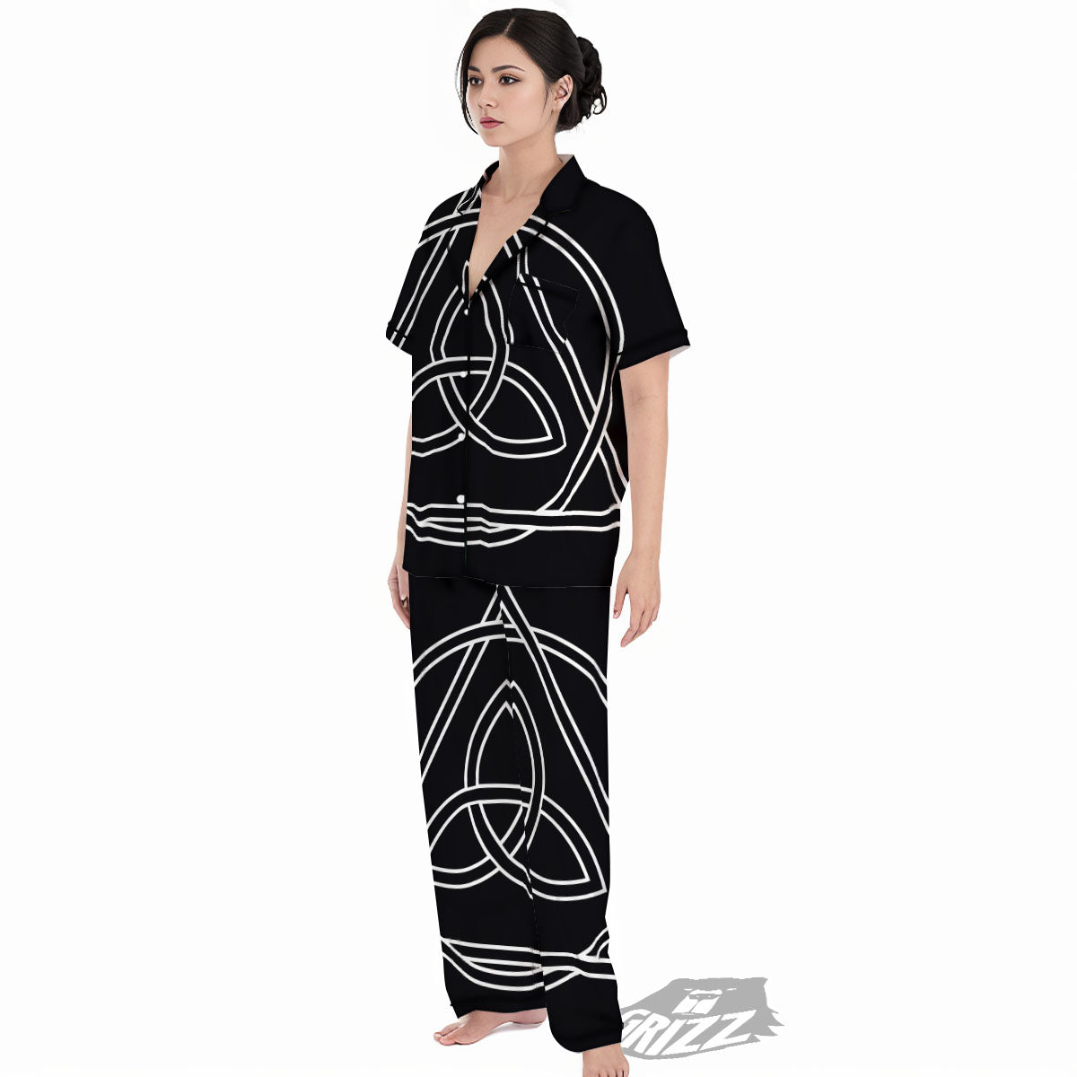 Celtic Knot White And Black Print Women's Pajamas Set-grizzshop