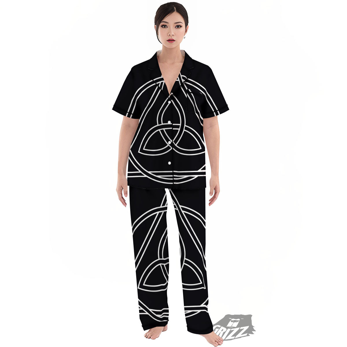 Celtic Knot White And Black Print Women's Pajamas Set-grizzshop