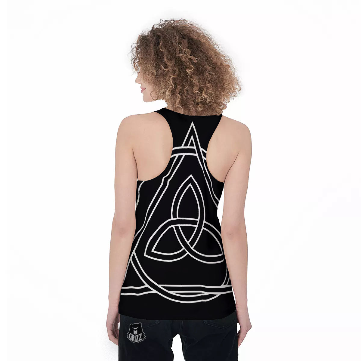 Celtic Knot White And Black Print Women's Racerback Tank Top-grizzshop