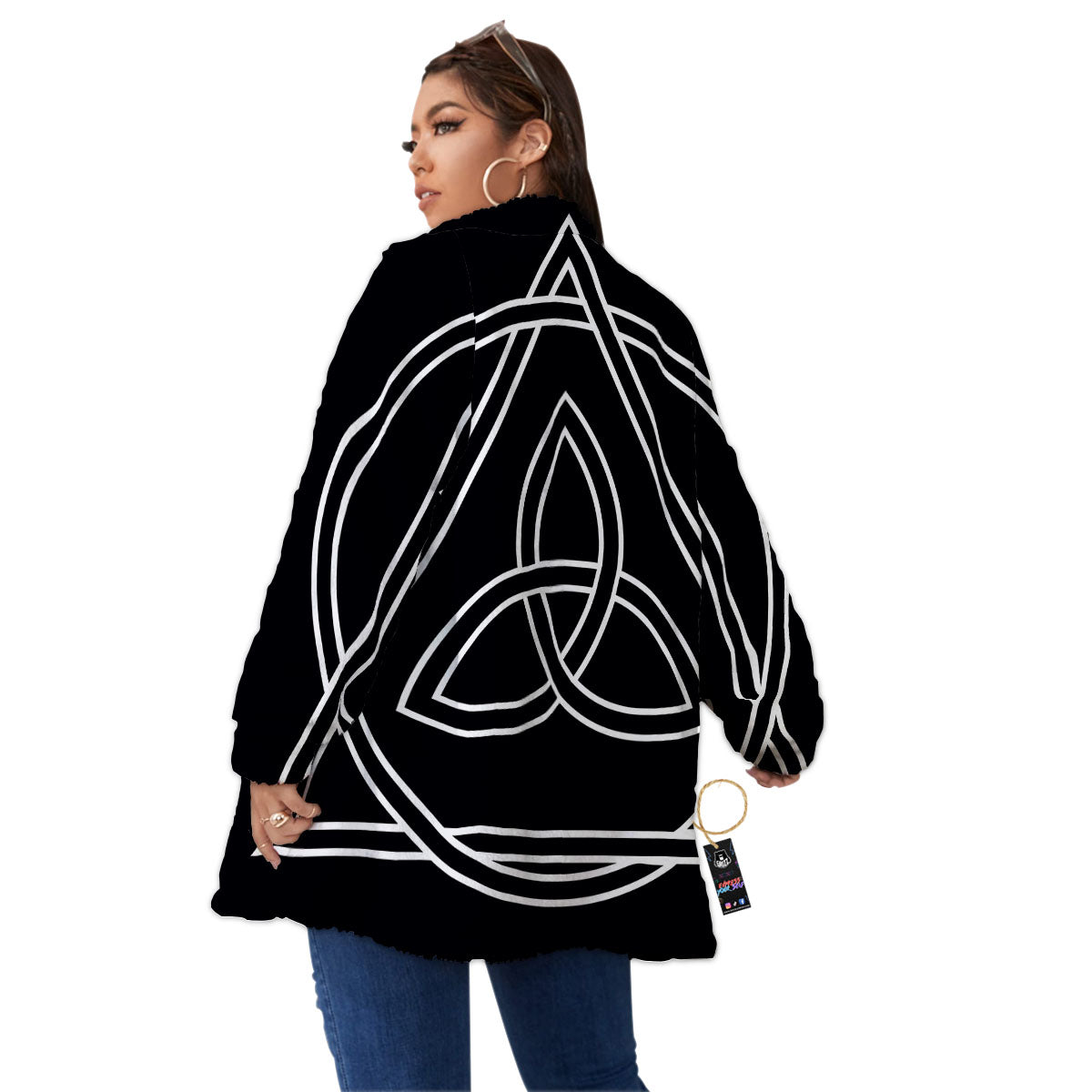 Celtic Knot White And Black Print Women's Sherpa Jacket-grizzshop