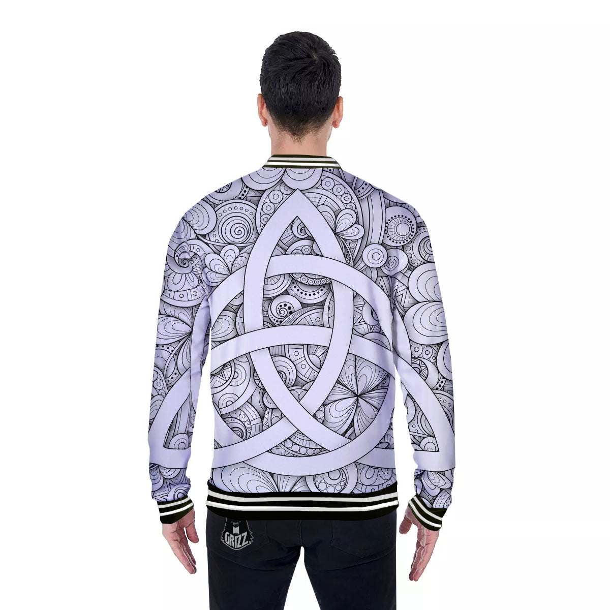 Celtic Trinity Knot White Symbol Print Baseball Jacket-grizzshop