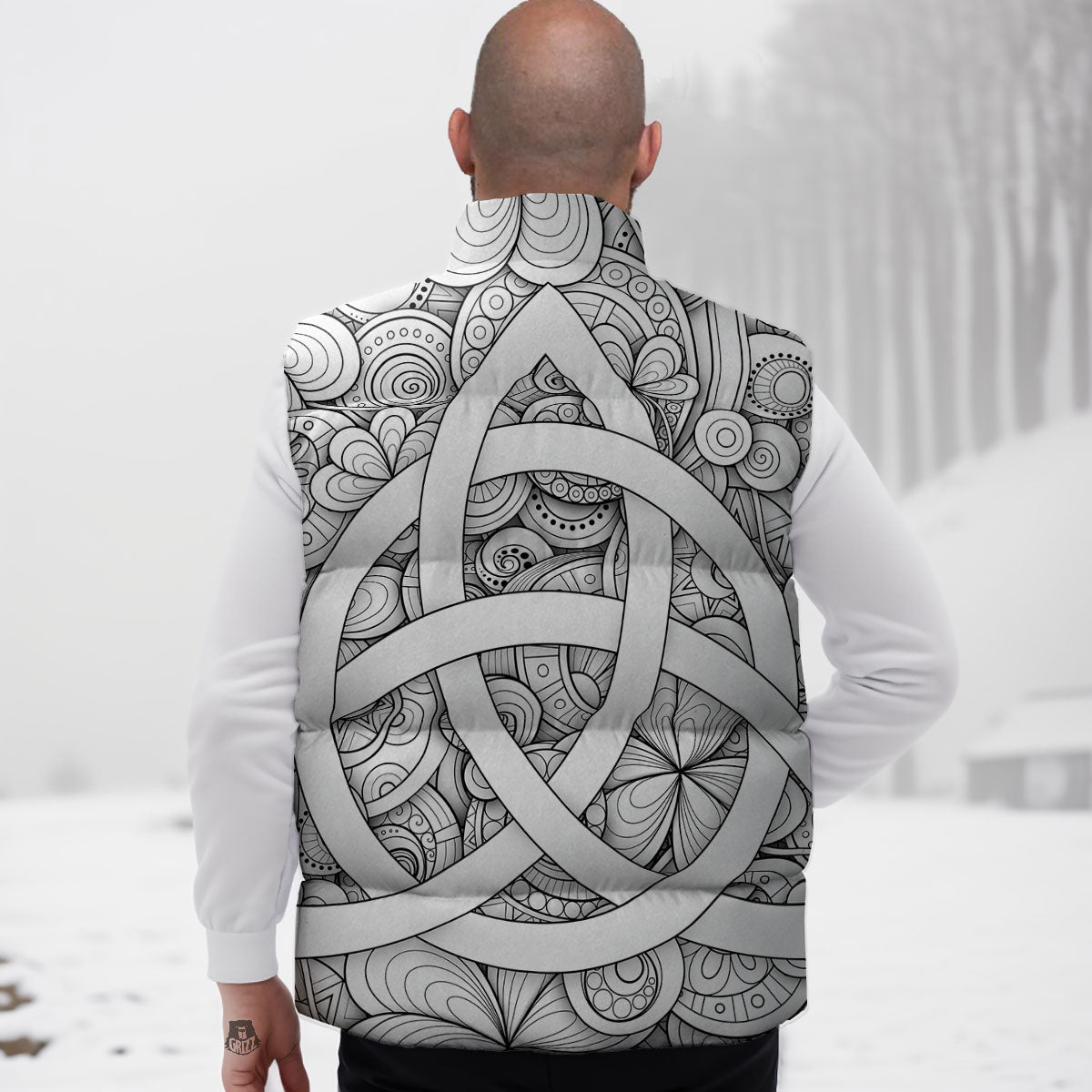 Celtic Trinity Knot White Symbol Print Down Vest