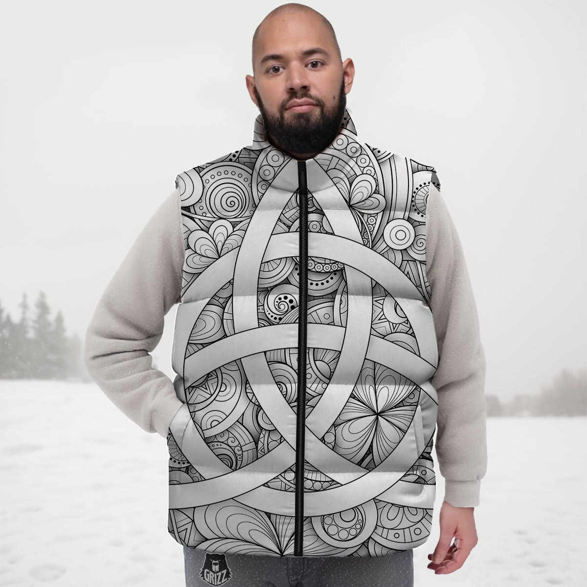 Celtic Trinity Knot White Symbol Print Down Vest