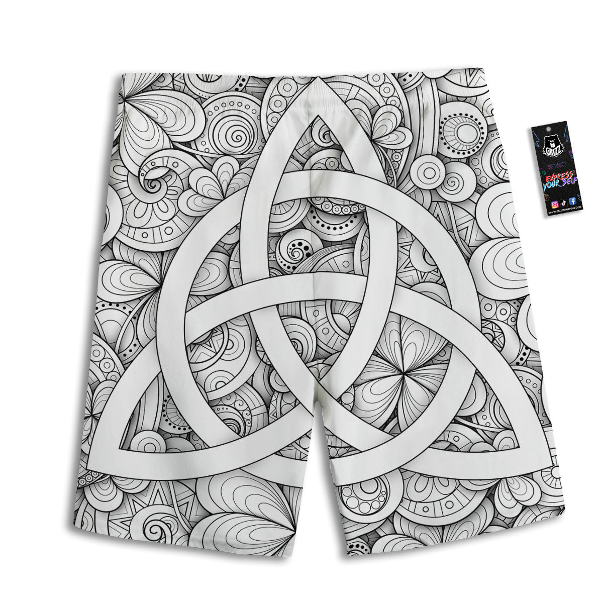 Celtic Trinity Knot White Symbol Print Men's Athletic Shorts
